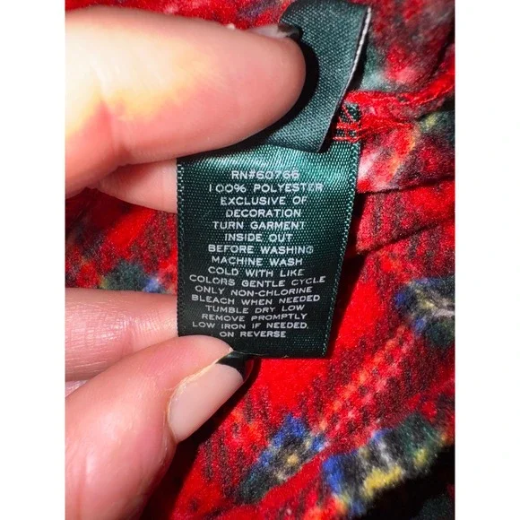 Lauren Ralph Lauren Red Plaid Fleece Pajama Set Women's XL Button Down Top Pants - Picture 9 of 10